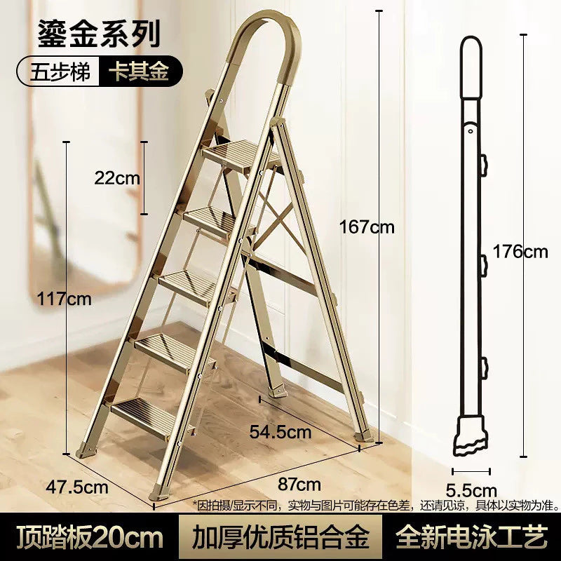 Foldable Ladder Thick Aluminum Alloy Construction Indoor Multi-Functional Design with Secure Handrai